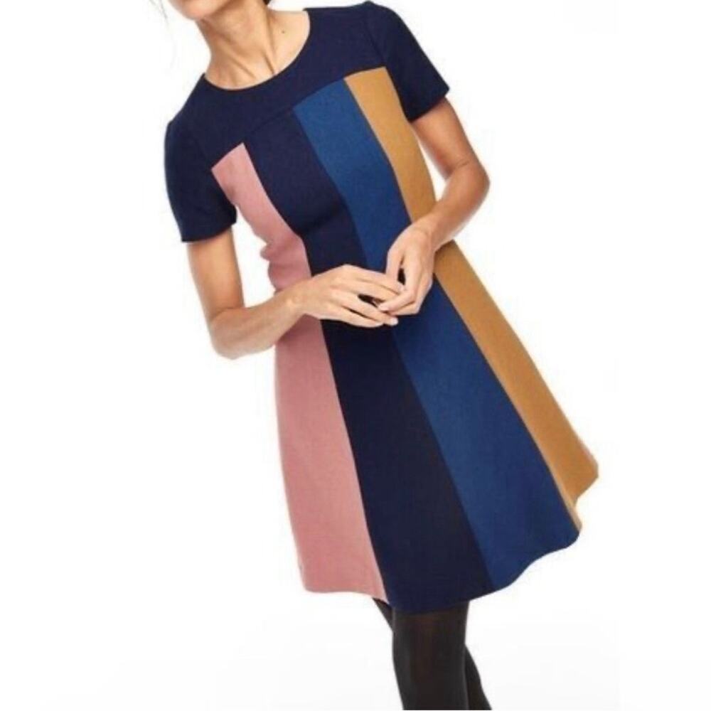 Boden Patsy Colorblock Wool Blend Midi Dress Womens 8R Blue Pink Twee Corpcore